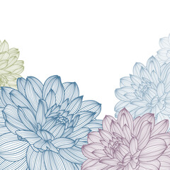 Hand drawn pattern with dahlia flower. Vector frame for design of cards, wedding invitations, ceremonies, congratulations.