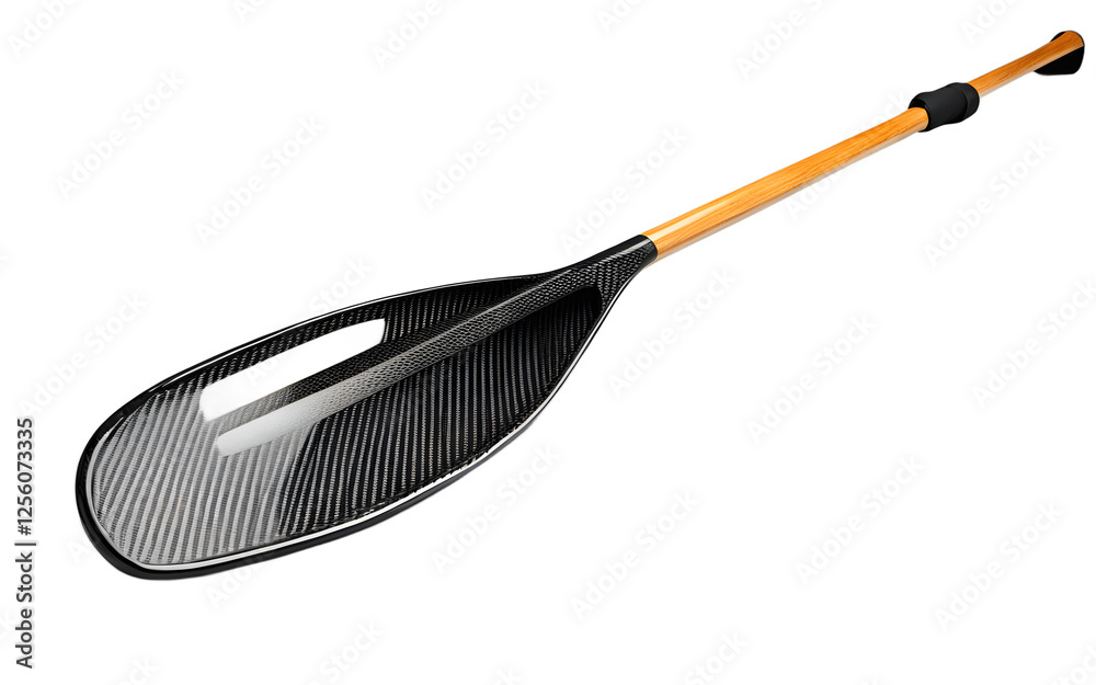 Poster a professional rowing oar with a carbon fiber shaft, isolated on a empty plain background