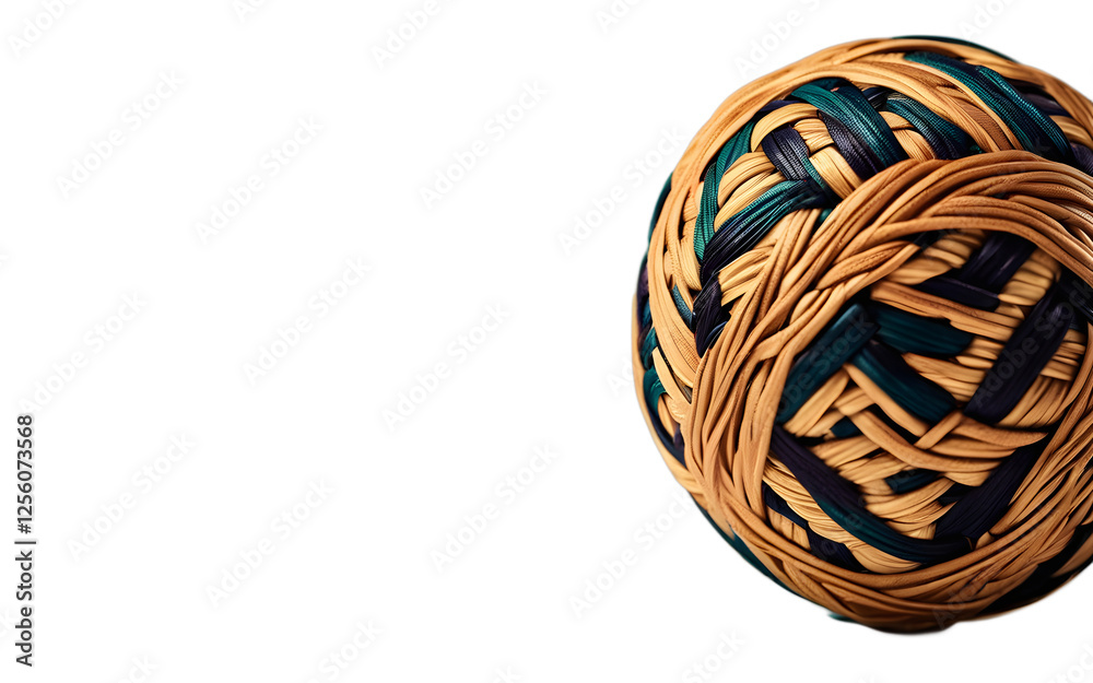 Poster a professional sepak takraw ball with an intricate woven design, isolated on a empty plain backgroun