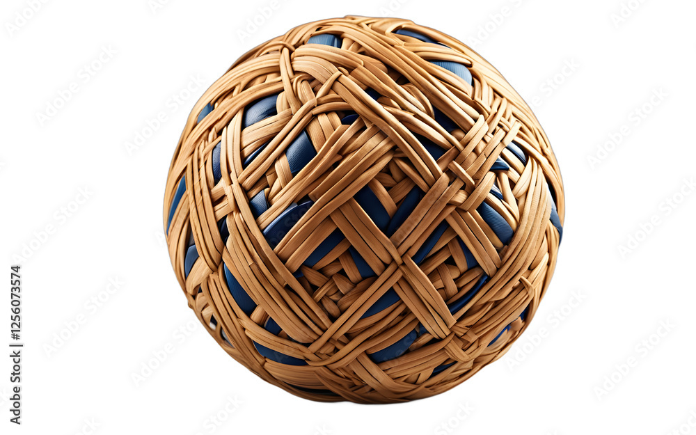 Poster A professional sepak takraw ball with an intricate woven design, isolated on a empty plain background