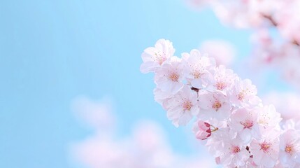 Spring cherry blossoms, clear blue sky, nature background, website banner