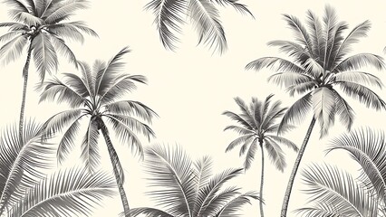 Obraz premium Hand drawn palm tree seamless pattern illustration set. Hawaiian print collection, summer vacation background in vintage art style. Tropical plant painting wallpaper texture