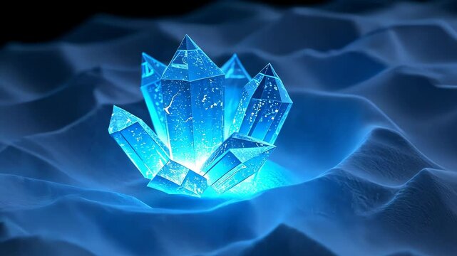  Glowing blue crystals emerging from the sand creating an otherworldly landscape with mystical energy