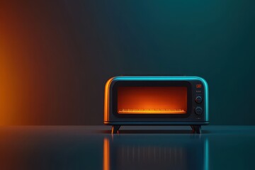 Modern toaster oven glowing warmly in a stylish kitchen setting during evening hours