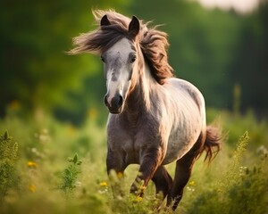 Nature's Beauty: Close-up Photo of Fast Grullo Horse and Its Foal Grazing in Green Field