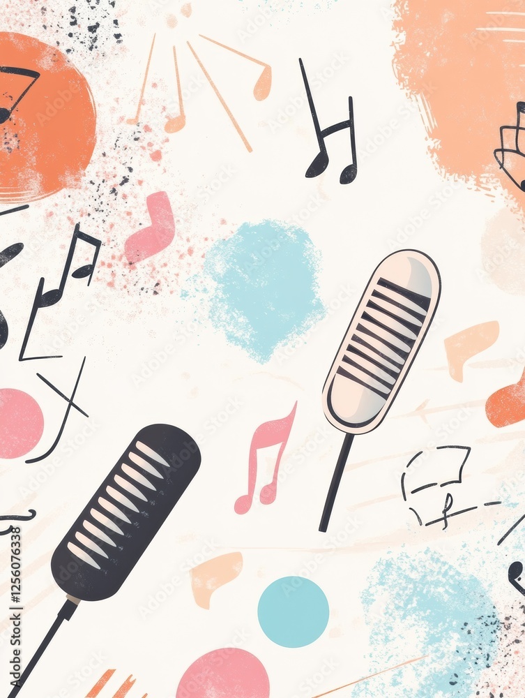 Leinwandbilder music notes and microphones create a minimalist k pop inspired background in a vibrant pastel color 