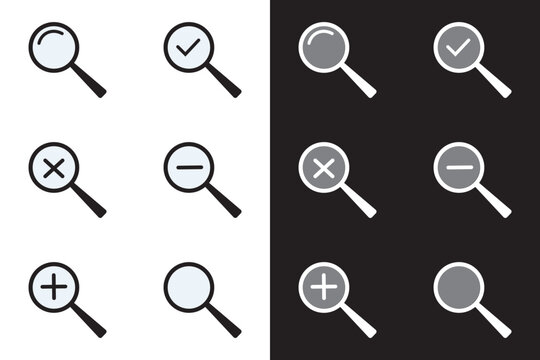 Search icon, Magnifying glass icon set on white background. Black and white serch icon. Zoom symbol or zoom out lens sign in flat style. vector illustration.
