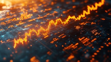 Vibrant stock market graph displaying fluctuating trends against a digital background with data