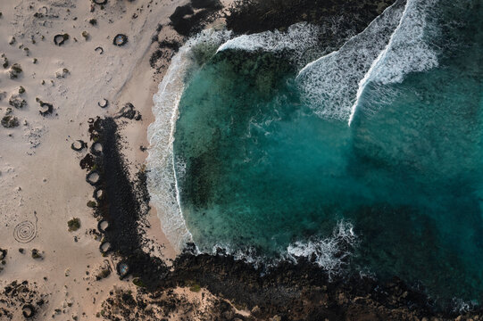 Aerial view of pristine Caleton Blanco Beach, Lanzarote