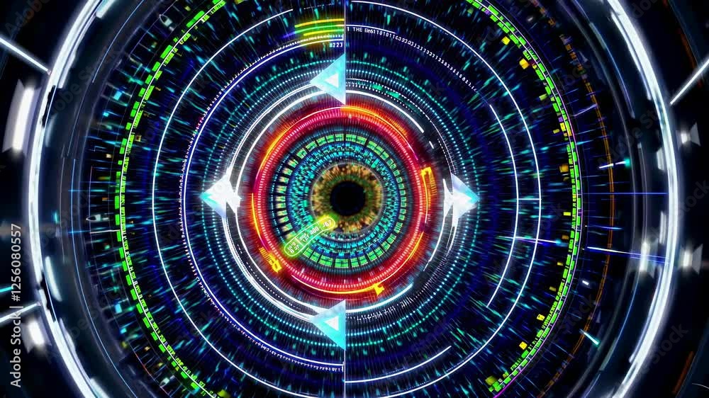 Poster colorful vortex displaying mesmerizing patterns of light and movement in a digital universe
