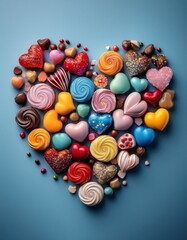 Corazón realizado con dulces, concepto de Amor dulce, San Valentin