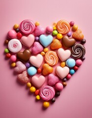 Fototapeta premium Corazón realizado con dulces, concepto de Amor dulce, San Valentin