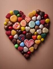Corazón realizado con dulces, concepto de Amor dulce, San Valentin