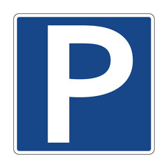 Road sign parking. Parking place. Information sign indicates that parking vehicles is permitted on...