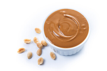 Peanut butter in a bowl isolated on white background