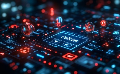 Fototapeta premium Global Digital Policies on High-Tech Dashboard
