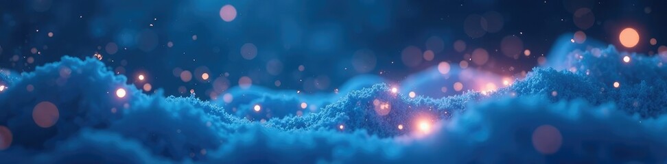 Glowing particles drifting gently in a soft blue atmosphere, glow, gentle, air