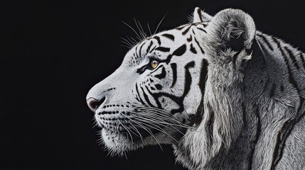 Obraz premium White tiger profile, dark background, wildlife portrait, conservation