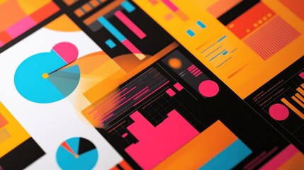 Geometric infographic with vivid tones, [business data concept], [balancing aesthetic appeal and informative content] 