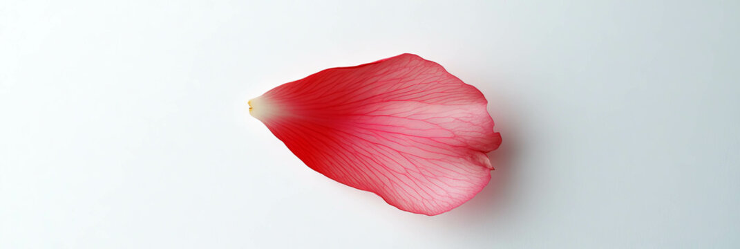 Single sakura petal with a small insect bite on a bright white background