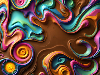 Vibrant abstract digital art with swirling, fluid patterns in bright, neon colors, creating a...