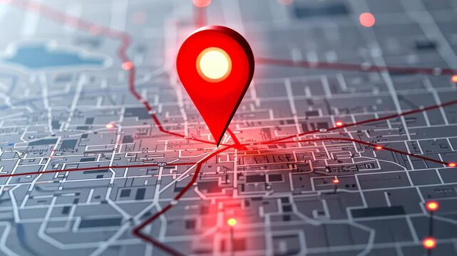  Bright red location marker on a detailed digital map