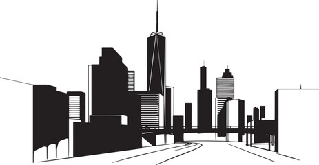 Fototapeta premium City landscape. Line urban backdrop. Different buildings on street, outline cityscape hand sketch, flat houses. Hand drawn vector illustration