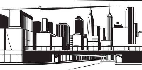 City landscape. Line urban backdrop. Different buildings on street, outline cityscape hand sketch, flat houses. Hand drawn vector illustration