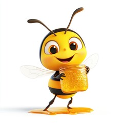 Obraz premium Cartoon bee holding honey jar (14)