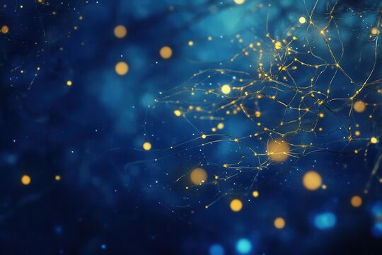 abstract visualization of interconnected thought patterns, featuring glowing neural networks against deep blue backdrop