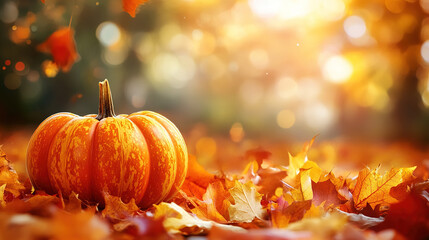Pumpkin in Autumn Leaves