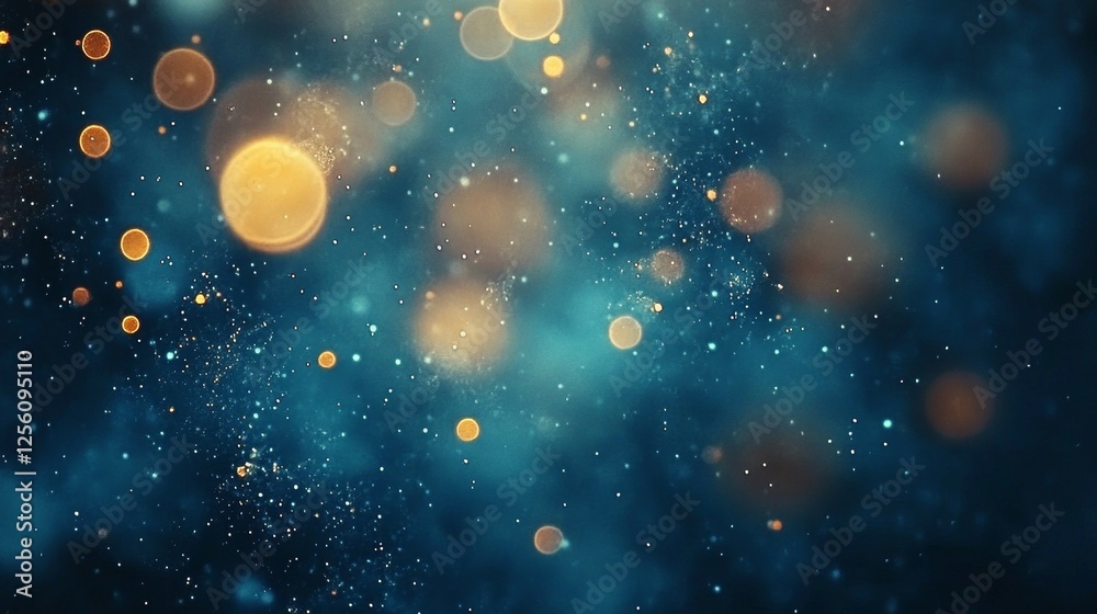 Poster Celestial glow abstract backdrop with defocused shimmering light orbs