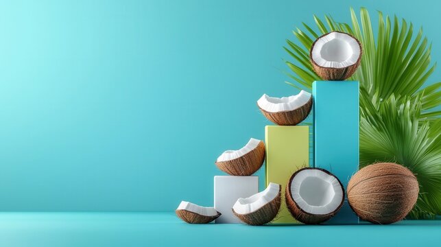 A blue background with a stack of yellow and white boxes