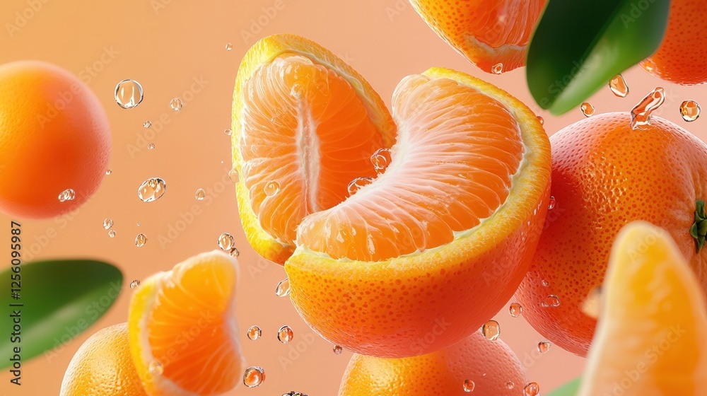 Poster a close up of oranges with one of them cut in half