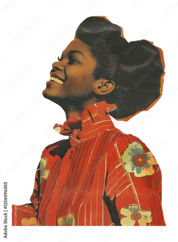 Poster PNG Black woman smile collage cutouts fashion vintage retro.