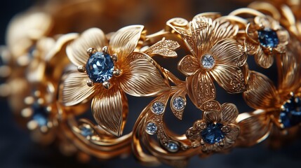 Fototapeta premium Brilliant Golden Flower Sapphire Bracelet