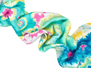 Obraz premium Colorful fabric with vibrant floral and abstract patterns in turquoise, pink, and yellow hues.