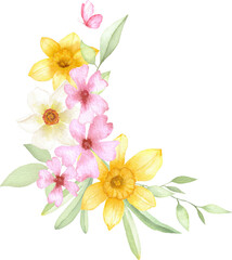 Fototapeta premium Daffodils and Spring Floral Mix Watercolor