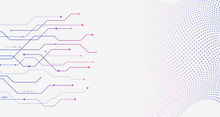 Vector illustration of circuit board and circles and lines. Abstract futuristic communication. Hi-tech grey background with various technology elements.