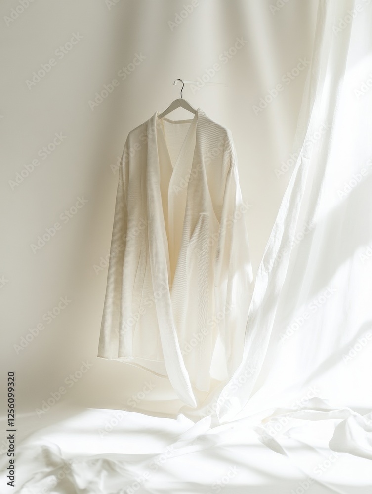 Fototapete minimalist clothing display with soft draping on white neutral background highlighting elegant simpl