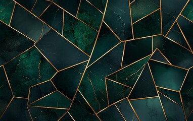 Emerald green digital art wallpaper featuring geometric shapes and golden lines, creating modern and elegant design. Perfect for backgrounds and decorative purposes