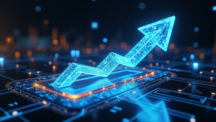 Futuristic Digital Growth Arrow Representing Financial Success and Technological Advancement