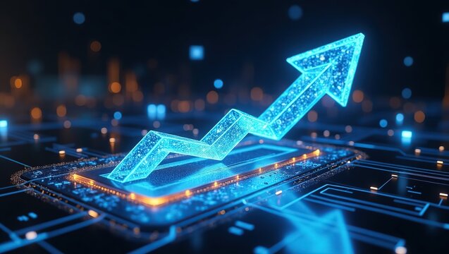 Futuristic Digital Growth Arrow Representing Financial Success and Technological Advancement