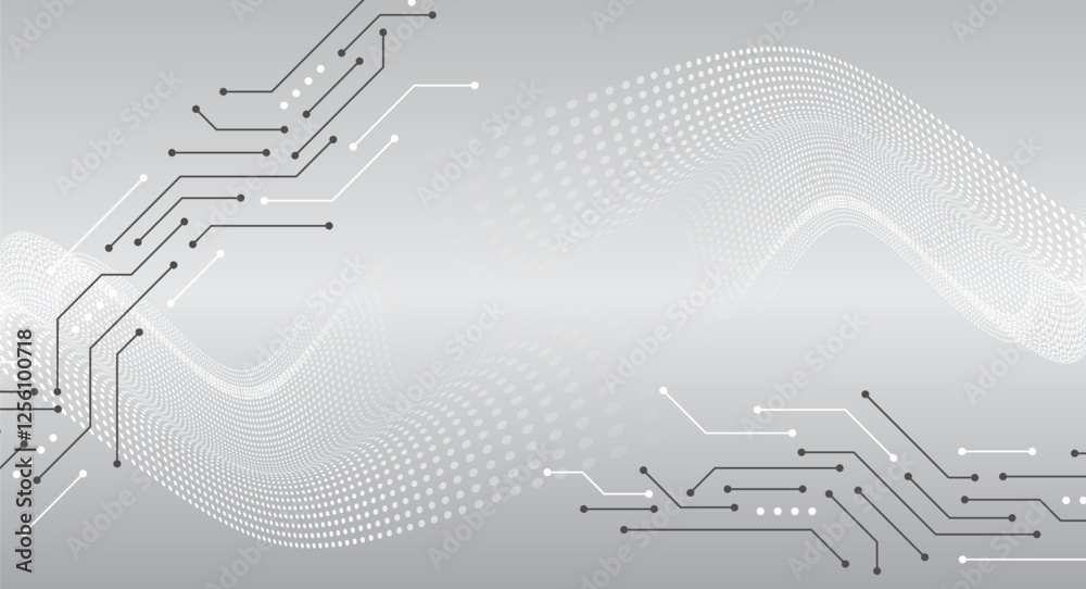 Fototapete Abstract hi tech communication for presentation or banner. Sci-fi gray background with various technology elements. Science concept, light lines and circuit board.