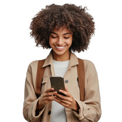 A beautiful African American woman holding a smartphone