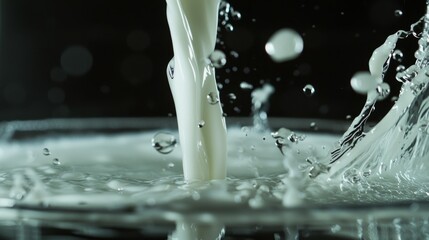 Creamy Liquid Splash with Droplets on a Black Background