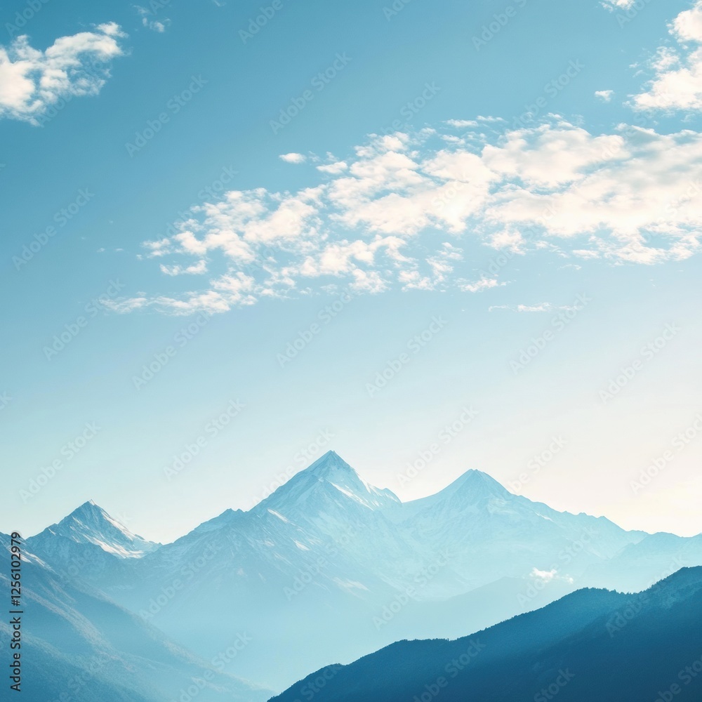 Aufkleber Majestic mountain range under a clear blue sky with soft clouds and space for your text. Generative AI