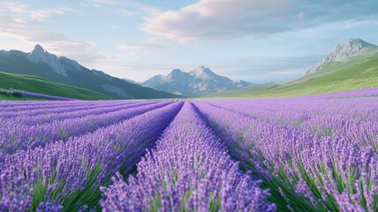 Fototapeta premium A stunning sunset over a lavender field. Generative AI