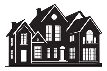 Detailed mansion black silhouette vector home architecture representation