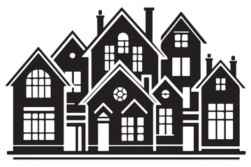 Cluster of vector houses townhomes illustration design architecture theme